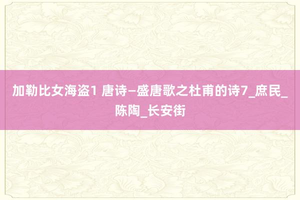 加勒比女海盗1 唐诗—盛唐歌之杜甫的诗7_庶民_陈陶_长安街