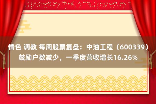 情色 调教 每周股票复盘：中油工程（600339）鼓励户数减少，一季度营收增长16.26%